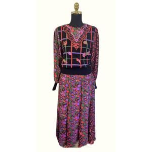 Diane Freis 3 Piece Vintage 80s 90s Skirt Sweater Scarf READ Abstract Zebra